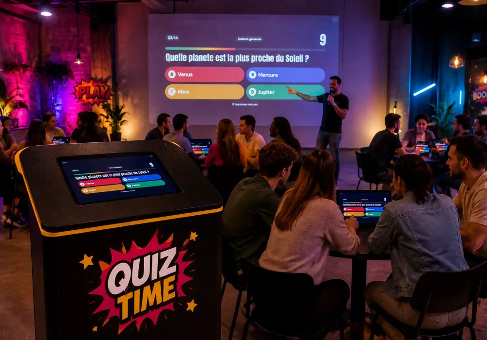Un quizz TV pendant un séminaire d'entreprise