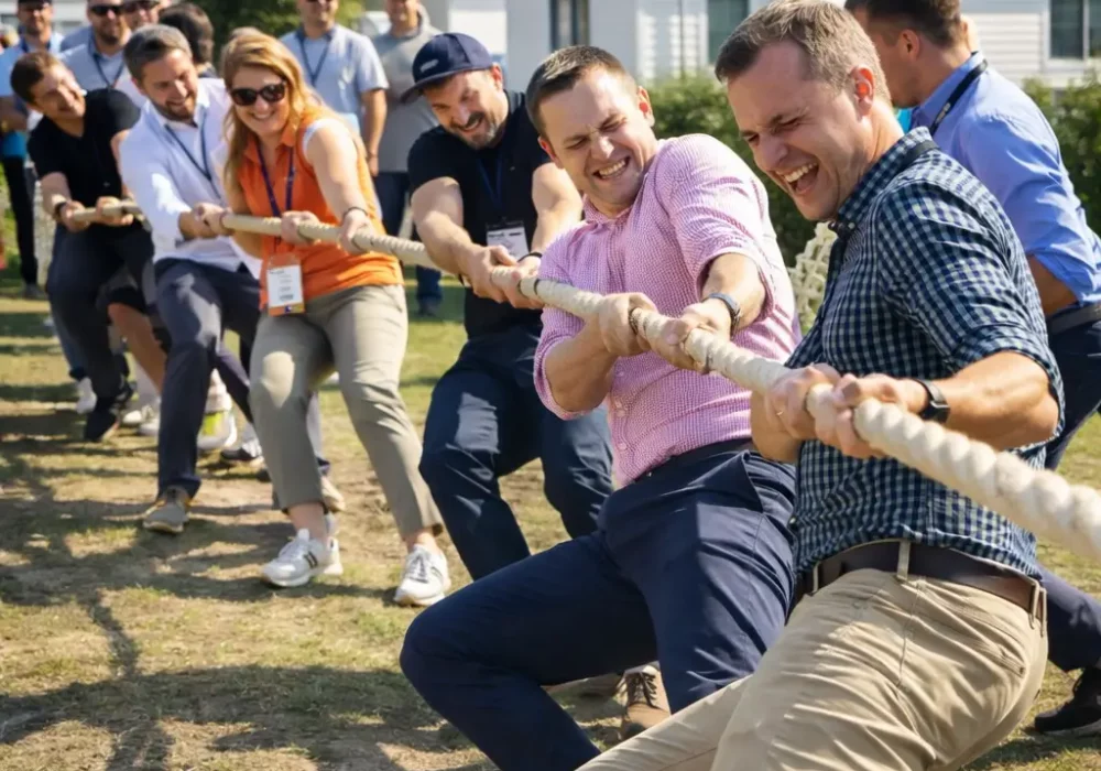 Tir à la corde pendant un team building en normandie